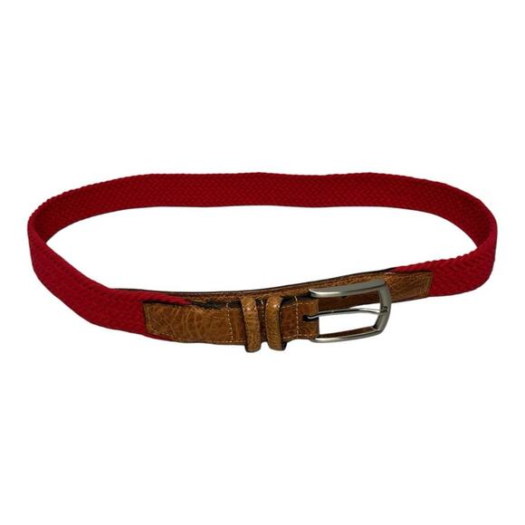 Torino 69505 Brown Leather Red Woven Cloth Cord Belt Men's Size 34 with Buckle - Picture 1 of 6